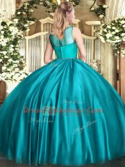 Shining Floor Length Sweet 16 Dress Satin Sleeveless Beading