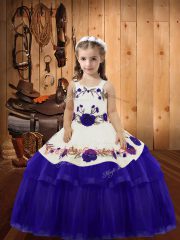 Trendy Straps Sleeveless Little Girls Pageant Dress Floor Length Embroidery and Ruffled Layers Purple Organza