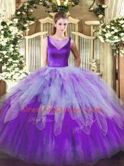 Organza Scoop Sleeveless Side Zipper Beading and Ruffles Ball Gown Prom Dress in Multi-color