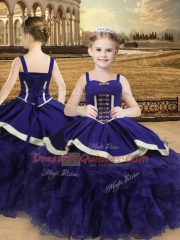 Beauteous Floor Length Ball Gowns Sleeveless Purple Girls Pageant Dresses Lace Up