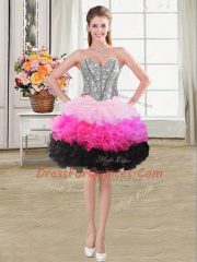 Sleeveless Floor Length Beading and Ruffles Lace Up Quinceanera Gown with Multi-color