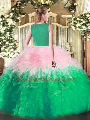 Scoop Sleeveless Tulle Quinceanera Gown Beading and Ruffles Side Zipper