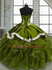Luxury Olive Green Ball Gowns Beading and Ruffles Quinceanera Dress Lace Up Organza Sleeveless Floor Length
