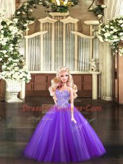 Purple Ball Gowns Tulle Sweetheart Sleeveless Beading Floor Length Lace Up 15th Birthday Dress