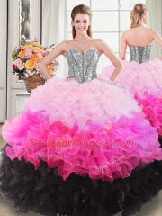 Multi-color Ball Gowns Sweetheart Sleeveless Organza Floor Length Lace Up Beading and Ruffles Quinceanera Gown