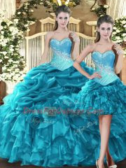 Shining Sleeveless Beading and Ruffles Lace Up 15th Birthday Dress