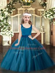 Floor Length Teal Pageant Dress Wholesale Tulle Sleeveless Beading
