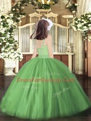 Floor Length Teal Pageant Dress Wholesale Tulle Sleeveless Beading