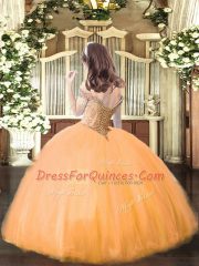 Sleeveless Floor Length Beading Lace Up Child Pageant Dress with Coral Red