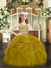 Beautiful Ball Gowns Little Girl Pageant Dress Brown Straps Tulle Sleeveless Floor Length Lace Up