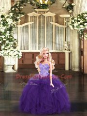 Chic Eggplant Purple Sleeveless Tulle Lace Up Sweet 16 Quinceanera Dress for Military Ball and Sweet 16 and Quinceanera