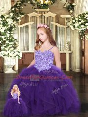 Chic Eggplant Purple Sleeveless Tulle Lace Up Sweet 16 Quinceanera Dress for Military Ball and Sweet 16 and Quinceanera