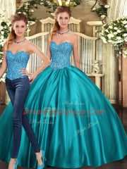 Floor Length Teal Ball Gown Prom Dress Sweetheart Sleeveless Lace Up