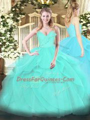 Fashion Aqua Blue Spaghetti Straps Zipper Ruffles Sweet 16 Dresses Sleeveless