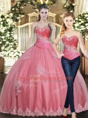 Floor Length Rose Pink Quince Ball Gowns Sweetheart Sleeveless Lace Up