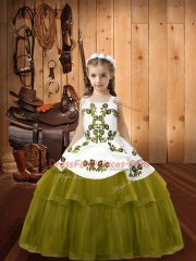 Great Ball Gowns Child Pageant Dress Olive Green Straps Tulle Sleeveless Floor Length Lace Up