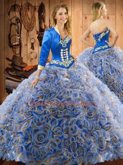 Hot Selling Multi-color Sweetheart Lace Up Embroidery Ball Gown Prom Dress Sweep Train Sleeveless