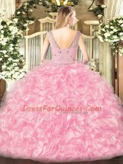 Peach Ball Gowns Bateau Sleeveless Tulle Floor Length Zipper Beading and Ruffles Sweet 16 Dresses