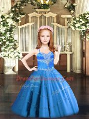 Top Selling Baby Blue Sleeveless Beading Floor Length Little Girl Pageant Dress