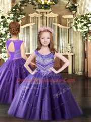 Discount Lavender Sleeveless Floor Length Beading Lace Up High School Pageant Dress