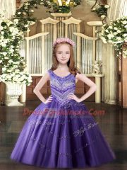Discount Lavender Sleeveless Floor Length Beading Lace Up High School Pageant Dress