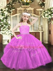 Hot Sale Beading and Lace Kids Pageant Dress Lilac Zipper Sleeveless Floor Length