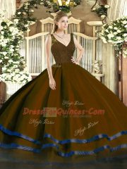Graceful Brown Sleeveless Beading and Lace and Ruffled Layers Floor Length Sweet 16 Dresses