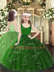 Admirable Dark Green Organza Zipper Girls Pageant Dresses Sleeveless Floor Length Beading and Ruffles
