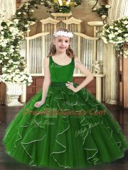 Admirable Dark Green Organza Zipper Girls Pageant Dresses Sleeveless Floor Length Beading and Ruffles