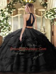 Artistic Fuchsia Tulle Backless 15th Birthday Dress Sleeveless Floor Length Beading and Ruffles