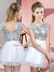 Sequins Quinceanera Court Dresses White Zipper Cap Sleeves Mini Length