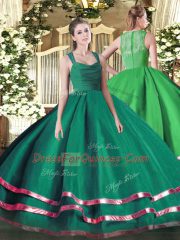 Dark Green Sleeveless Ruffled Layers and Ruching Floor Length 15 Quinceanera Dress