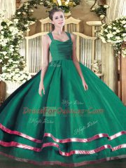 Dark Green Sleeveless Ruffled Layers and Ruching Floor Length 15 Quinceanera Dress