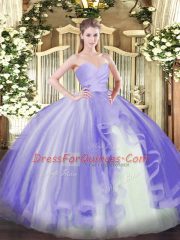 Captivating Sweetheart Sleeveless Ball Gown Prom Dress Floor Length Ruffles Lavender Tulle