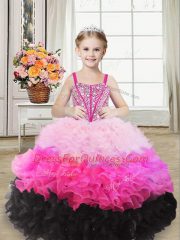 Lovely Multi-color Ball Gowns Beading and Ruffles Little Girls Pageant Dress Wholesale Lace Up Organza Sleeveless Floor Length