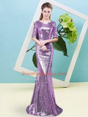 Edgy Lavender Zipper Sequins Half Sleeves Floor Length