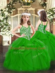 Wonderful Tulle Sleeveless Floor Length Kids Pageant Dress and Beading and Ruffles