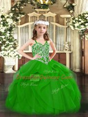 Wonderful Tulle Sleeveless Floor Length Kids Pageant Dress and Beading and Ruffles