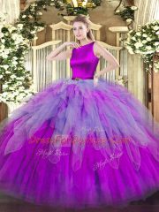 Fine Sleeveless Organza Floor Length Clasp Handle 15th Birthday Dress in Multi-color with Ruffles