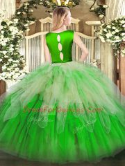Fine Sleeveless Organza Floor Length Clasp Handle 15th Birthday Dress in Multi-color with Ruffles