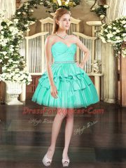 Aqua Blue Ball Gowns Sweetheart Sleeveless Organza Floor Length Lace Up Ruching 15th Birthday Dress