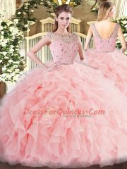 Classical Beading and Ruffles 15 Quinceanera Dress Baby Pink Zipper Sleeveless Floor Length