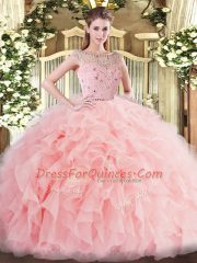 Classical Beading and Ruffles 15 Quinceanera Dress Baby Pink Zipper Sleeveless Floor Length