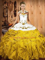 Dynamic Floor Length Ball Gowns Sleeveless Gold Sweet 16 Quinceanera Dress Lace Up