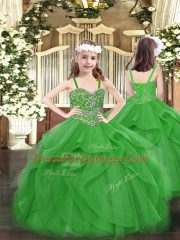 Attractive Sleeveless Lace Up Floor Length Beading and Ruffles Little Girl Pageant Dress