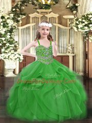 Attractive Sleeveless Lace Up Floor Length Beading and Ruffles Little Girl Pageant Dress