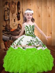 Straps Lace Up Embroidery and Ruffles Little Girls Pageant Dress Wholesale Sleeveless