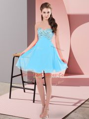 Most Popular Aqua Blue Sleeveless Beading Mini Length Prom Dress