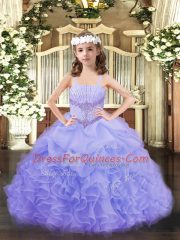Perfect Ball Gowns Child Pageant Dress Lavender Straps Organza Sleeveless Floor Length Lace Up