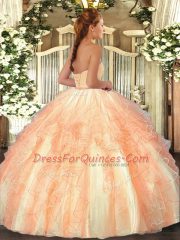 Rose Pink Lace Up Sweetheart Ruffles 15 Quinceanera Dress Organza Sleeveless